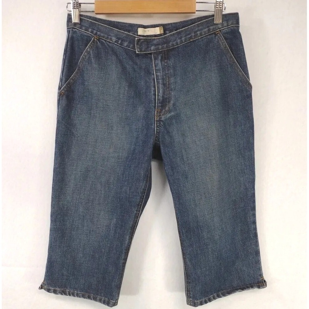 J Crew Denim Capris Women's 10 Blue Cotton Medium Wash Zipper & Hook & Eyes